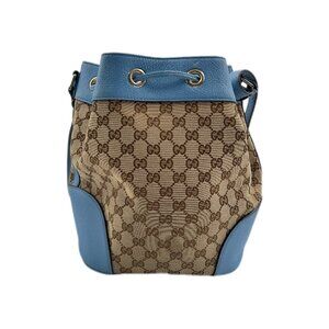 GG Monogram Calfskin Bucket Bag Blue